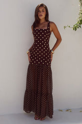 Tillie Maxi Dress - Choc/Lemon Polka