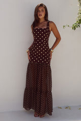 Tillie Maxi Dress - Choc/Lemon Polka