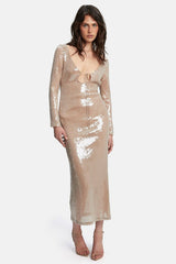 Verona Sequin Maxi Dress - Nude