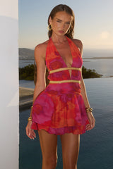 Xylia Halter Low Plunge Mini Dress - Suri Orange