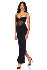 Nookie Crystal Mesh Maxi Dress - Black