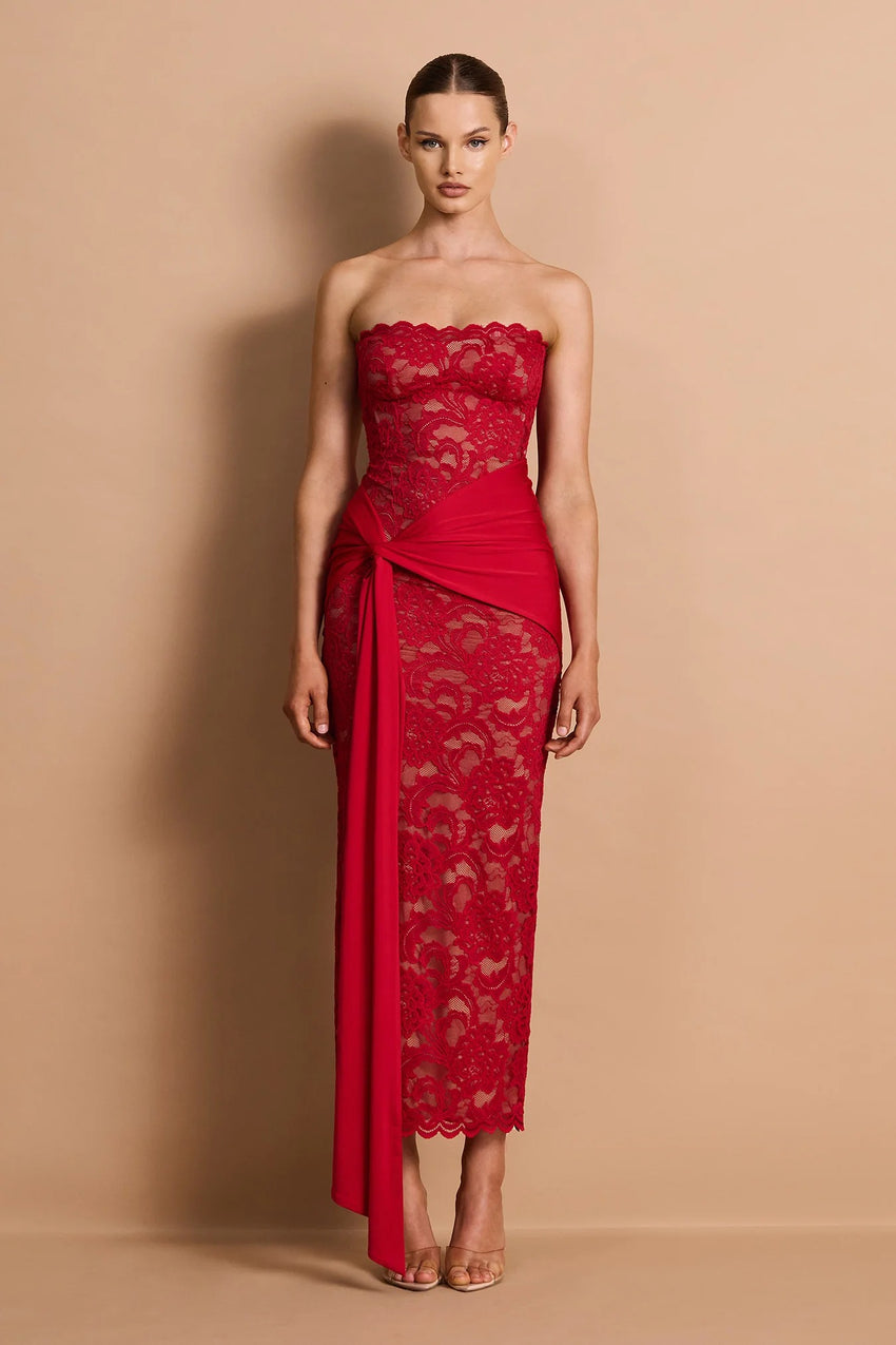 Nookie Ever After Strapless Midi Dress - Red