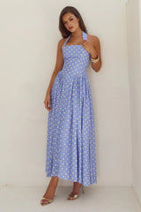 Sammi Midi Dress - Periwinkle/Lemon Polka