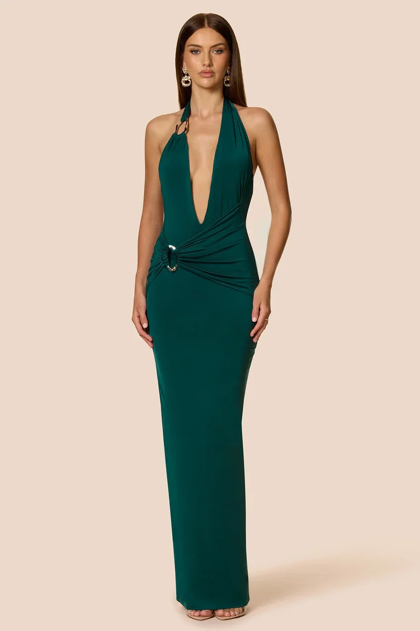 Nookie Leonie Halter Maxi Dress - Dark Teal