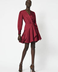 Pena Long Sleeve Wrap Dress - Ruby